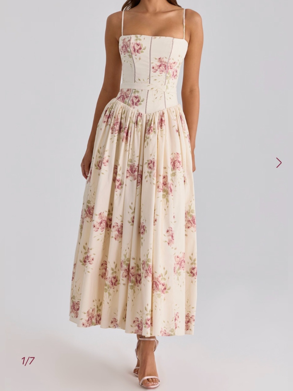 House of CB Ivory vintage Rose print Ysabella drop waist dress
